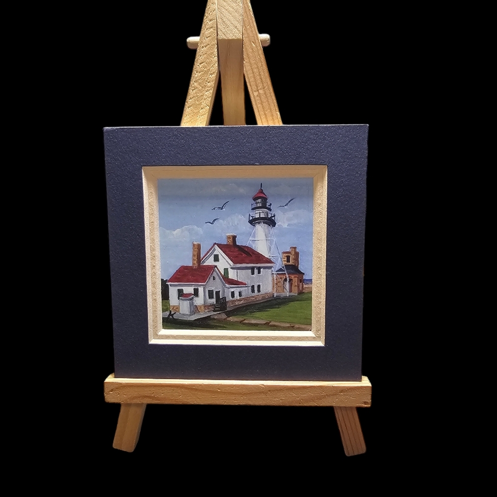 Miniature Lighthouse Art on Wooden Easel